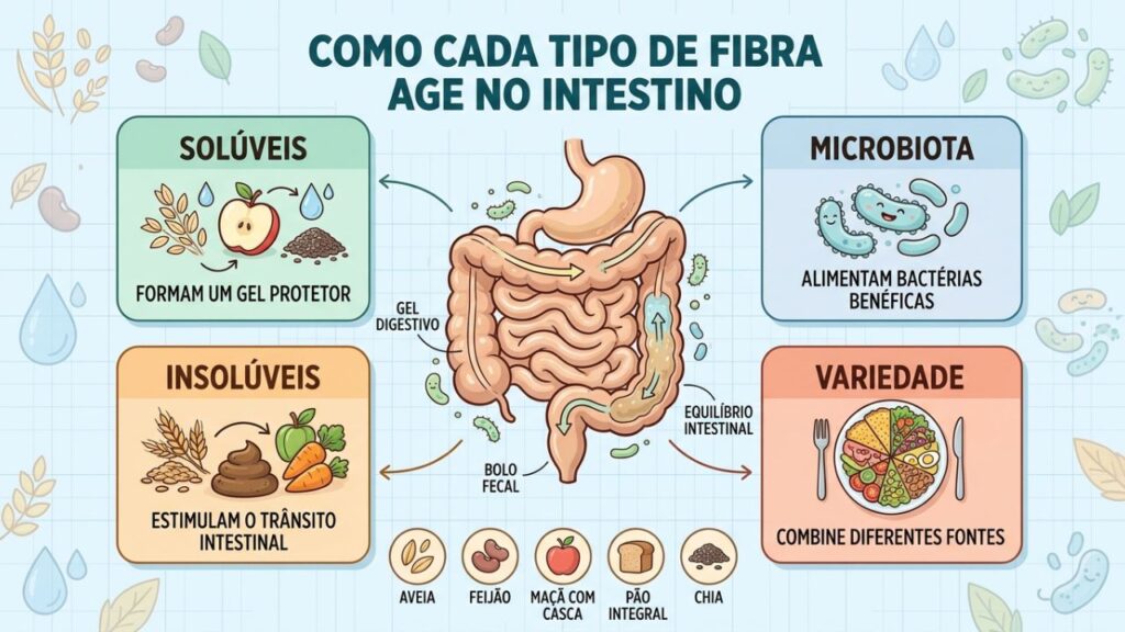 Quatro pilares para entender como diferentes fibras atuam no intestino.