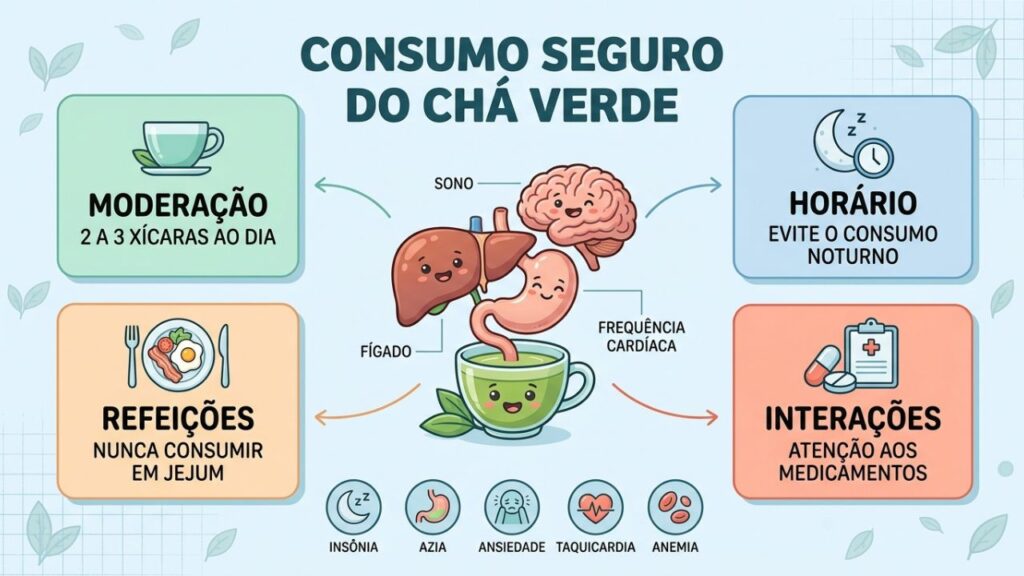 Quatro cuidados essenciais para consumir chá verde com segurança e moderação.