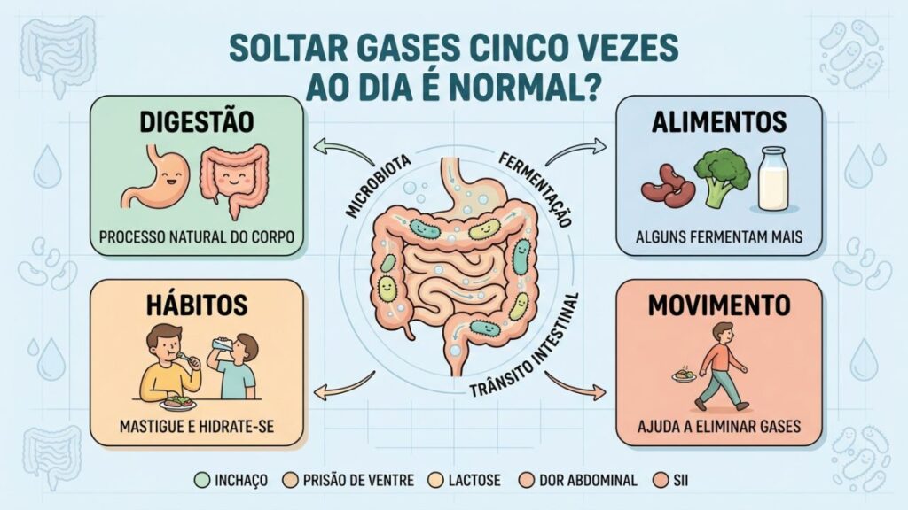 Digestão, alimentação e hábitos diários influenciam a produção natural de gases.