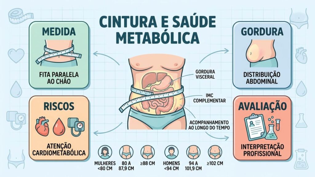 Quatro pontos explicam medida da cintura, gordura visceral, riscos e avaliação.