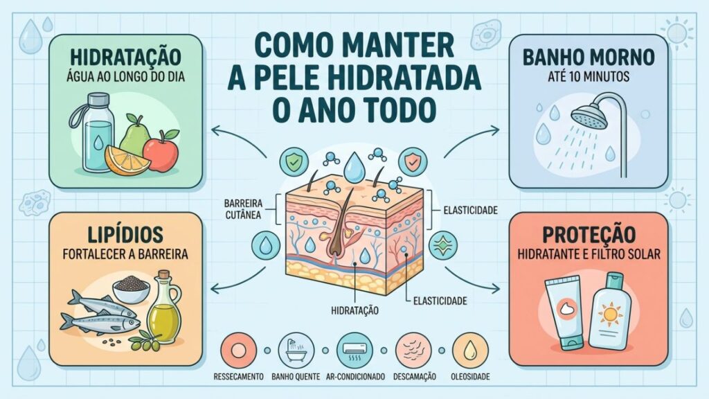 Quatro pilares ajudam a preservar a hidratação e a proteção natural da pele.