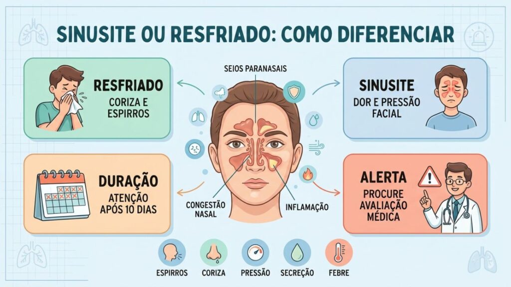 Quatro pontos facilitam identificar se os sintomas são sinusite ou resfriado.