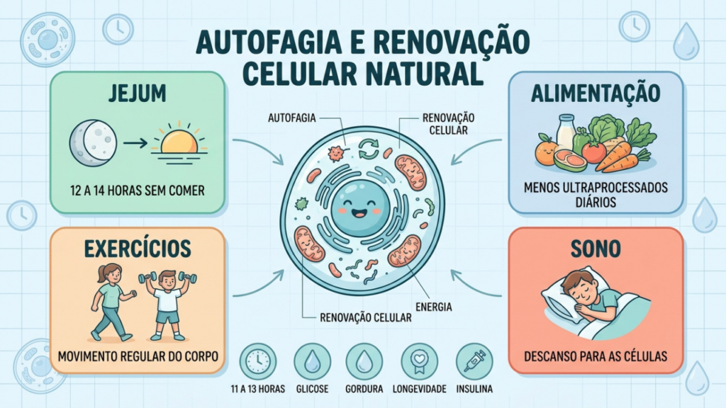 Quatro hábitos ajudam a estimular a autofagia e preservar a saúde celular.