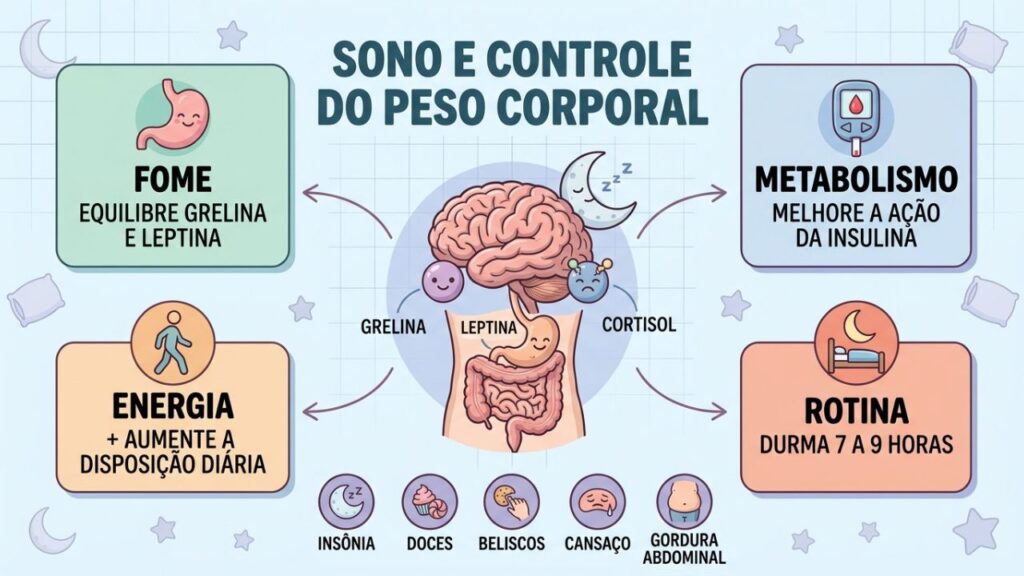 Quatro pilares que conectam a qualidade do sono ao controle do peso corporal.