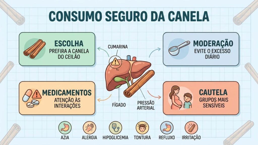 Quatro cuidados essenciais para consumir canela com segurança no dia a dia.