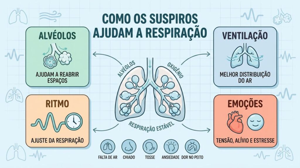 Alvéolos, ventilação e ritmo respiratório explicam a função fisiológica dos suspiros.