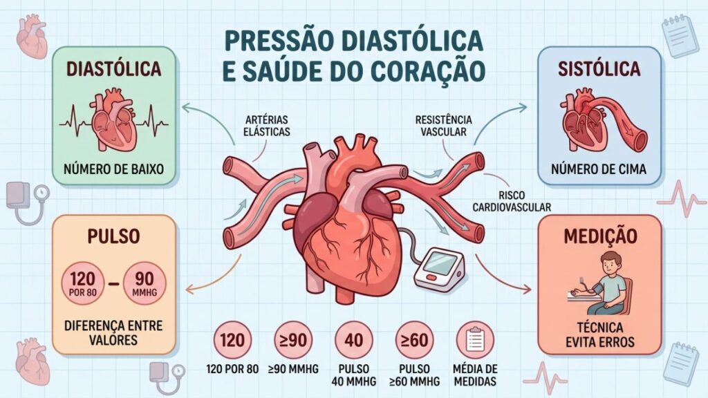 Quatro pontos explicam pressão diastólica, sistólica, pulso e medição correta.