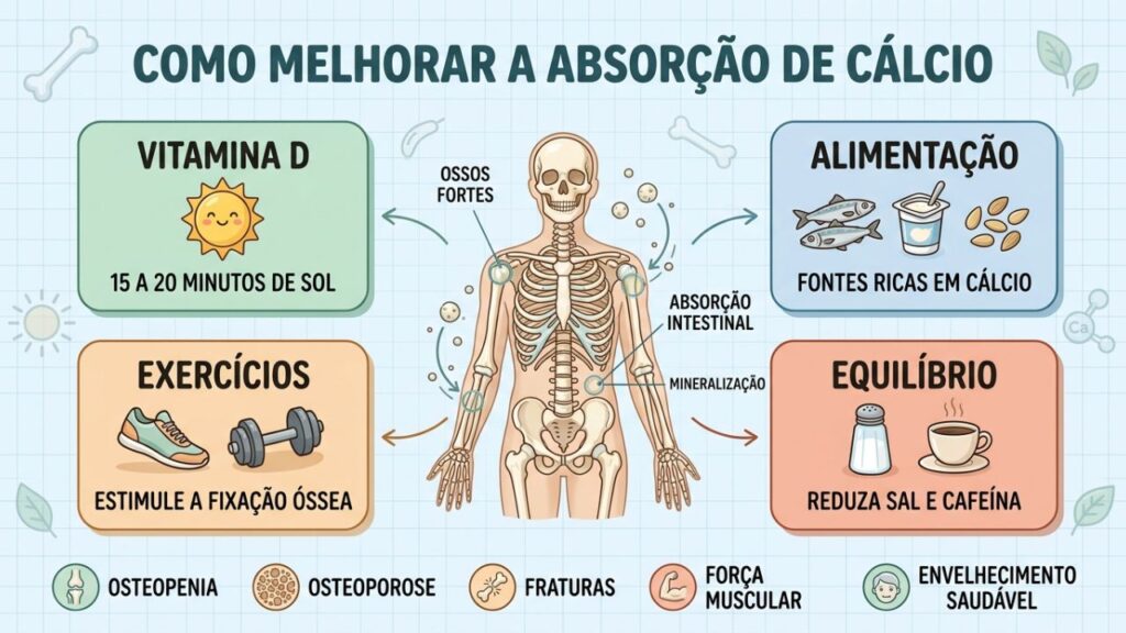 Quatro pilares ajudam a aumentar a absorção do cálcio diariamente.