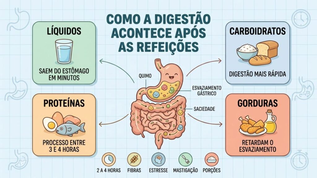 Quatro fatores influenciam o tempo que o estômago leva para esvaziar.