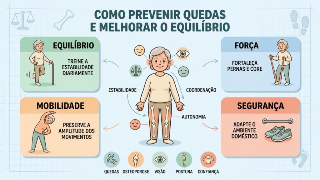 Quatro pilares fortalecem a estabilidade e ajudam a prevenir quedas.