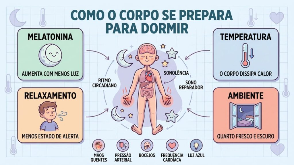 Quatro processos trabalham juntos para preparar o corpo para dormir.