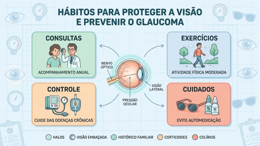 Consultas, atividade física e controle da pressão ocular ajudam na prevenção.