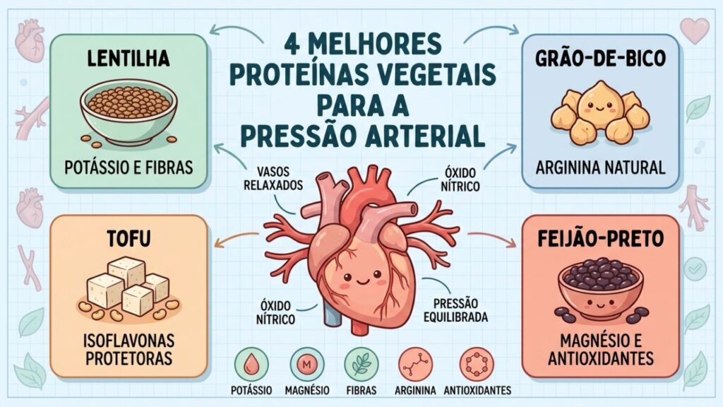 Lentilha, grão-de-bico, tofu e feijão-preto reúnem nutrientes que favorecem a pressão saudável.