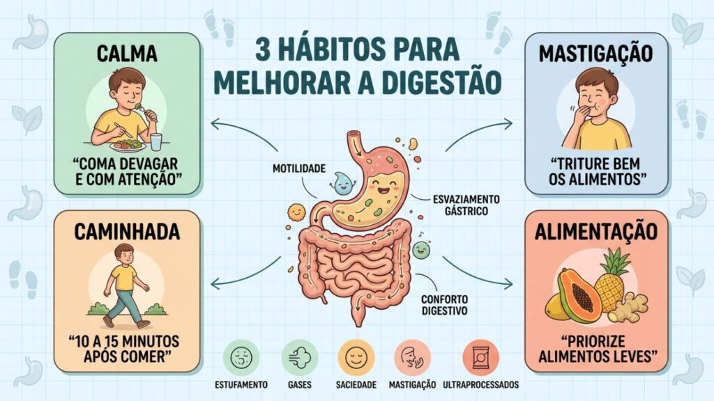Quatro hábitos simples favorecem a digestão e aumentam o conforto após comer.