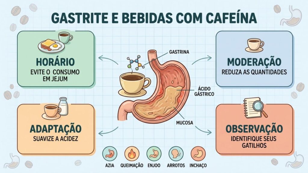 Quatro cuidados ajudam a consumir cafeína sem agravar o desconforto gástrico.