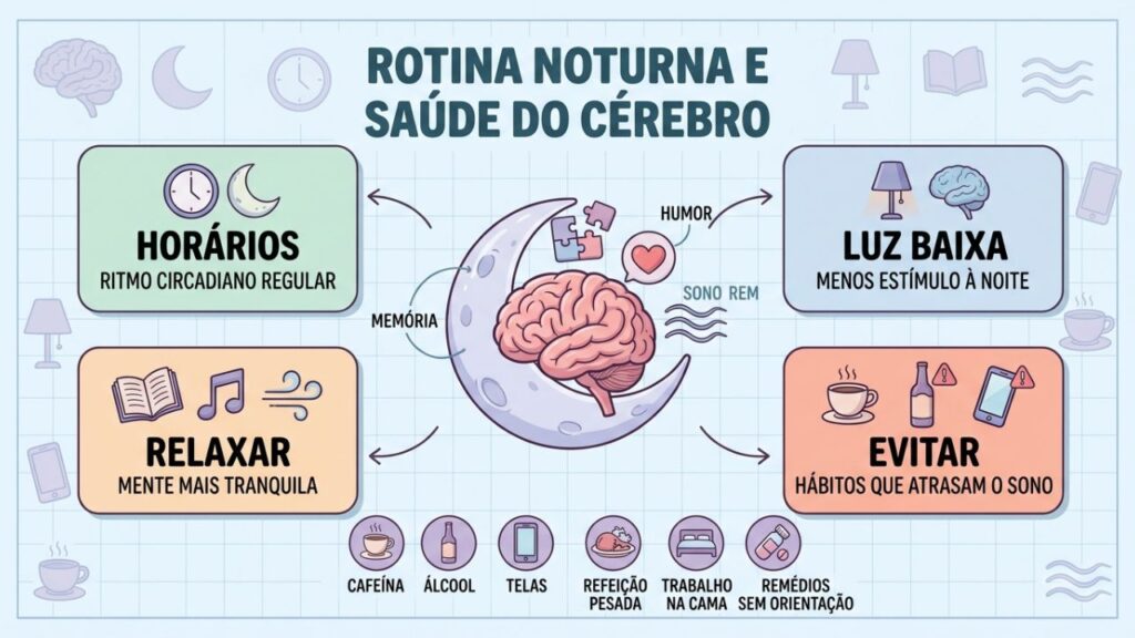 Quatro hábitos após o fim da tarde favorecem o cérebro e o sono.