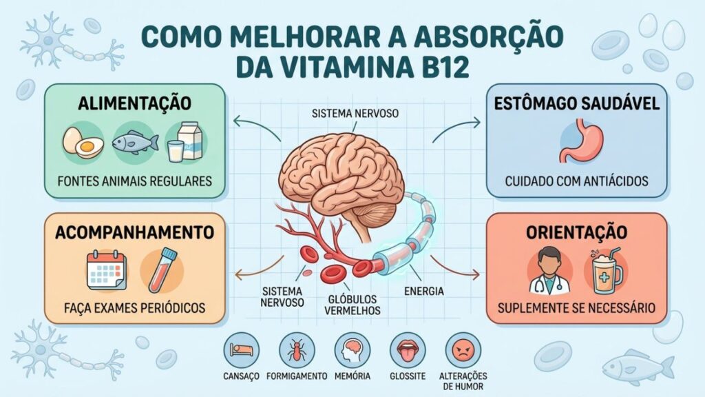 Quatro pilares ajudam a preservar níveis saudáveis de vitamina B12.