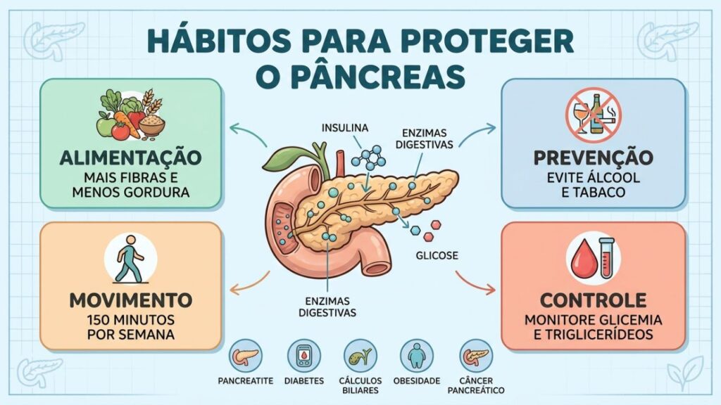 Quatro pilares essenciais contribuem para manter o pâncreas saudável ao longo da vida.
