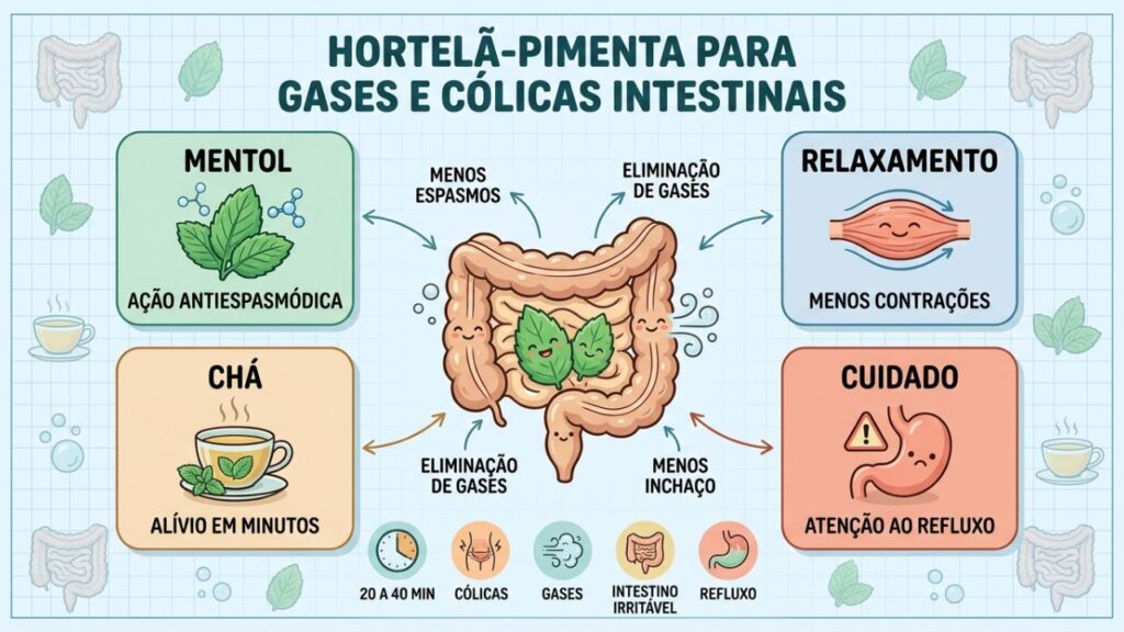 Mentol, relaxamento intestinal, chá e cuidados orientam o uso da hortelã-pimenta.
