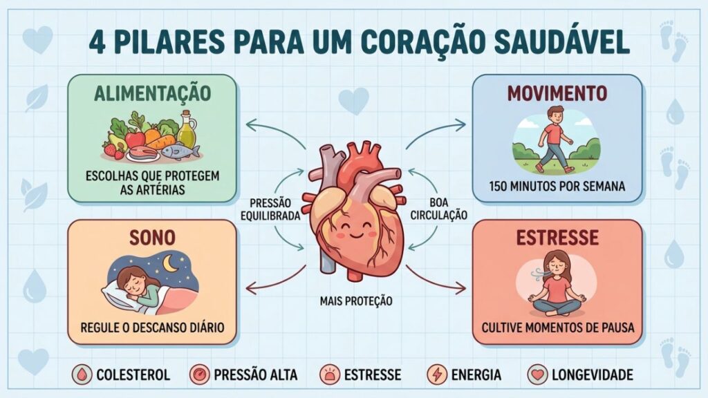 Quatro pilares essenciais ajudam a manter o coração forte e saudável.