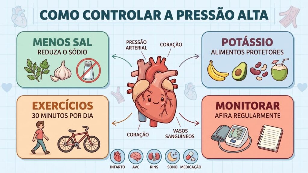 Quatro pilares para controlar a pressão alta e proteger o coração continuamente.