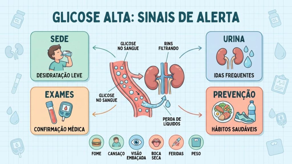 Entenda como glicose alta causa sede, urina frequente e outros sinais.