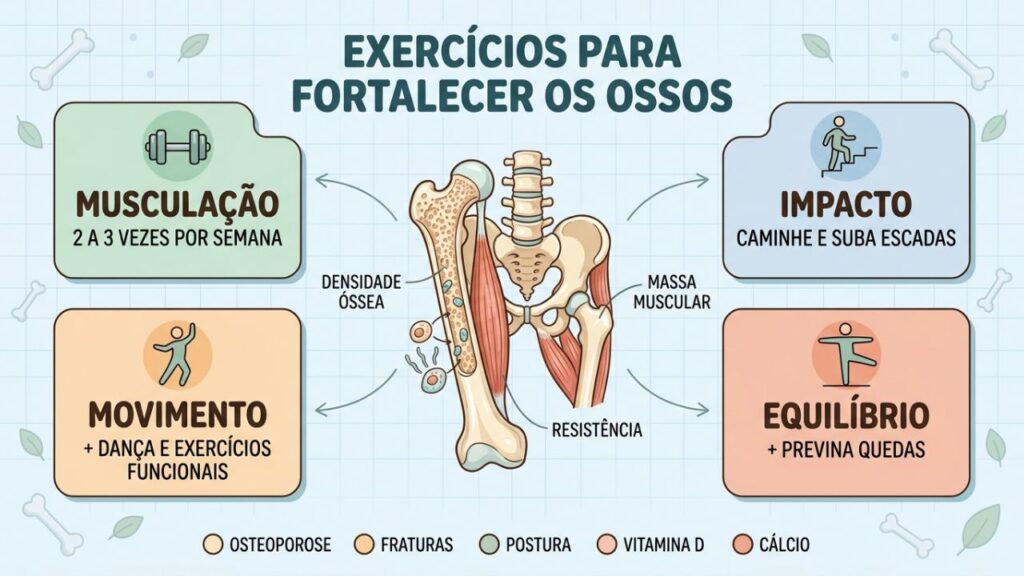 Quatro tipos de exercícios fortalecem os ossos e reduzem o risco de fraturas.