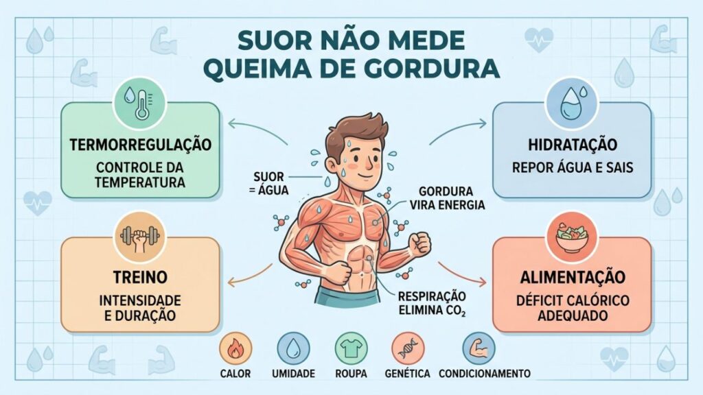 Quatro fatores explicam suor, hidratação, treino e perda de gordura.