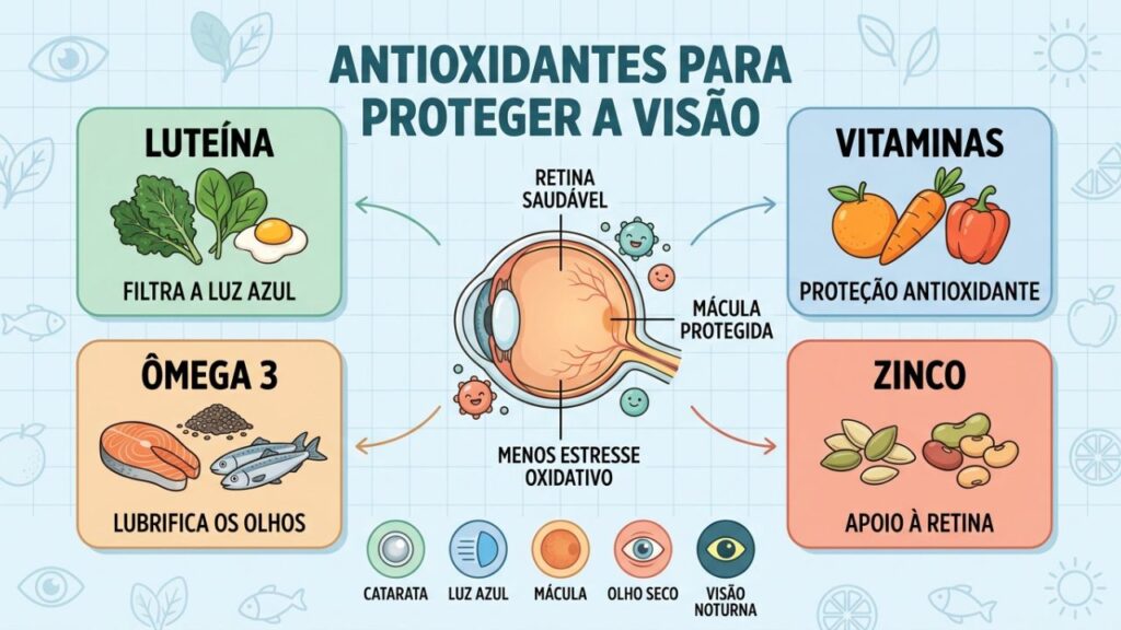 Quatro grupos de nutrientes ajudam a proteger a retina e a mácula.
