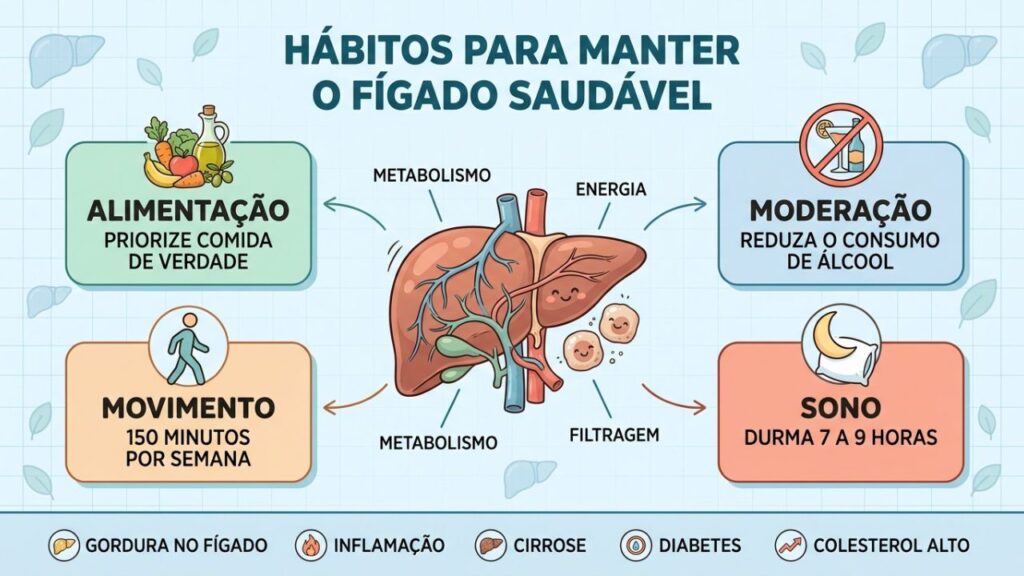 Quatro pilares sustentam a saúde do fígado e reduzem riscos futuros.