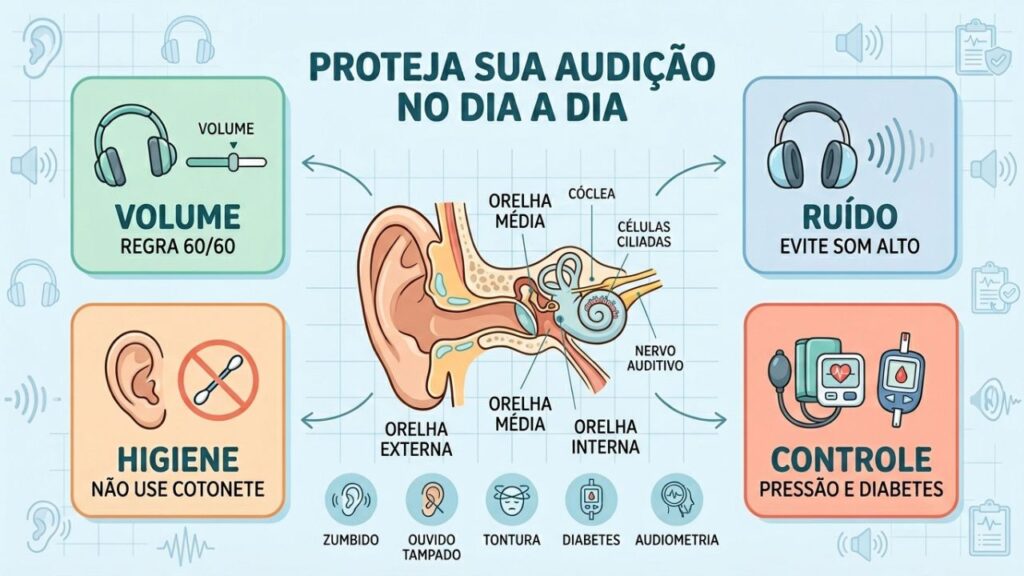 Quatro cuidados diários reduzem riscos para a cóclea e a audição.
