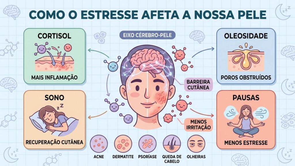 Quatro pilares ajudam a entender a conexão entre cérebro, estresse e pele.