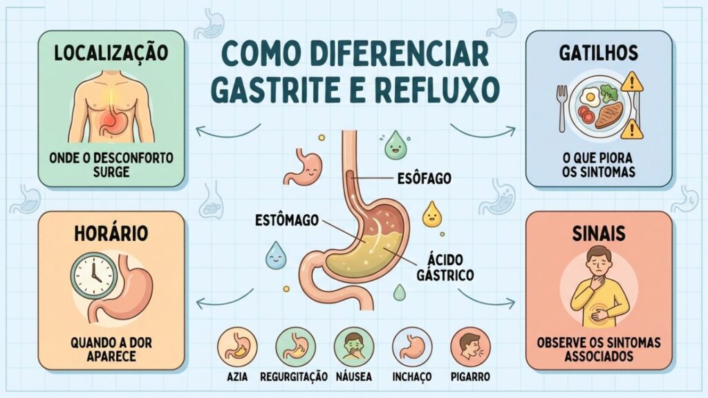 Quatro critérios simples para identificar a origem do desconforto digestivo.