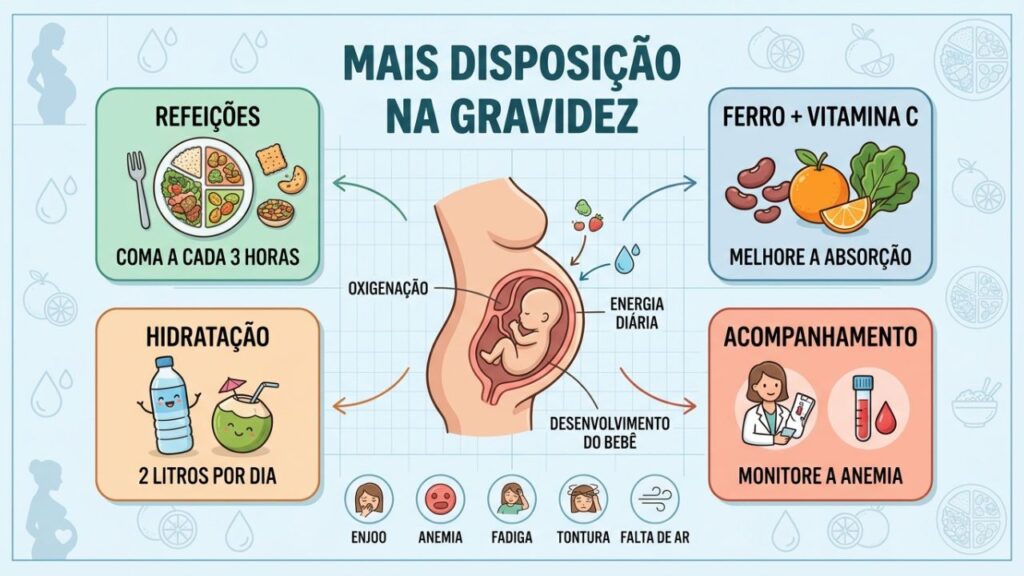 Quatro pilares ajudam a manter energia, hidratação e nutrientes na gestação.