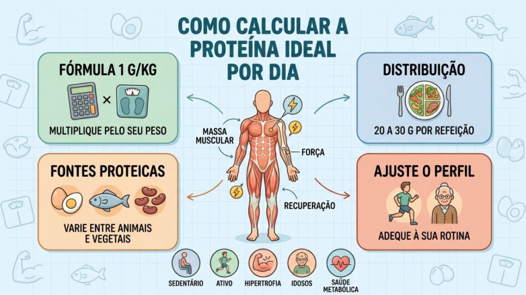 Quatro pilares ajudam a calcular e distribuir a proteína diariamente.