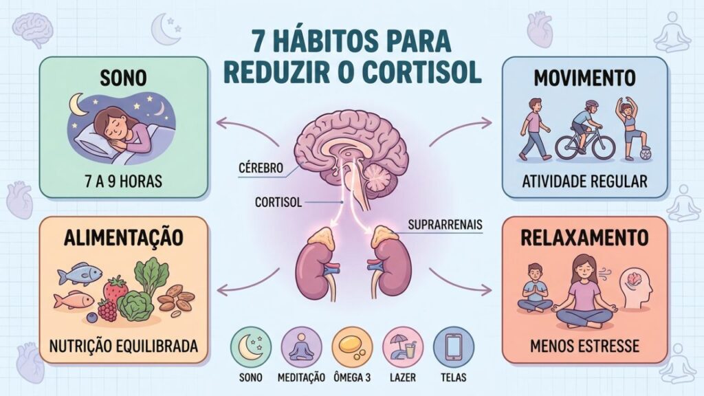Sete estratégias eficazes para controlar o estresse e equilibrar o cortisol.