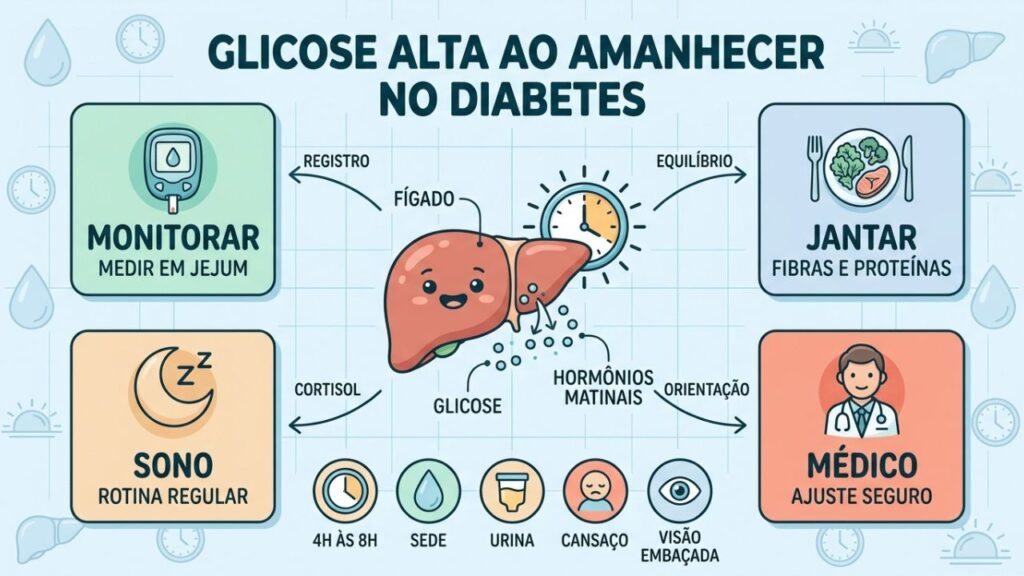 Monitorar madrugada, jantar, sono e tratamento ajuda no controle matinal.