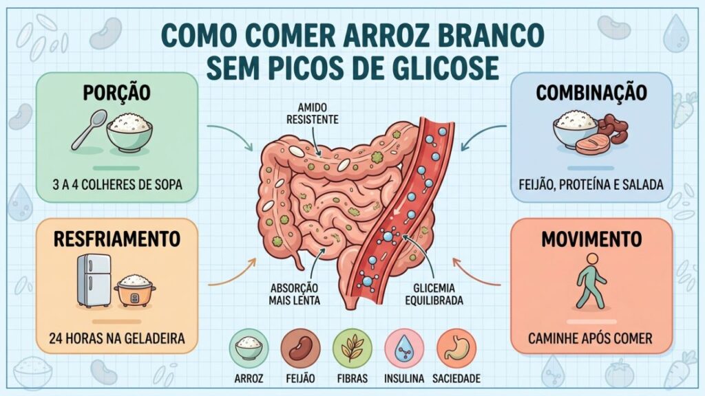 Quatro estratégias ajudam a reduzir os picos de glicose após o arroz.