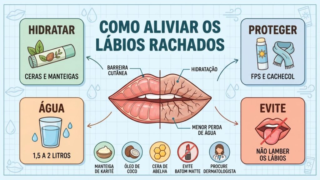 Hidratação, proteção e bons hábitos aceleram a recuperação dos lábios ressecados e rachados.
