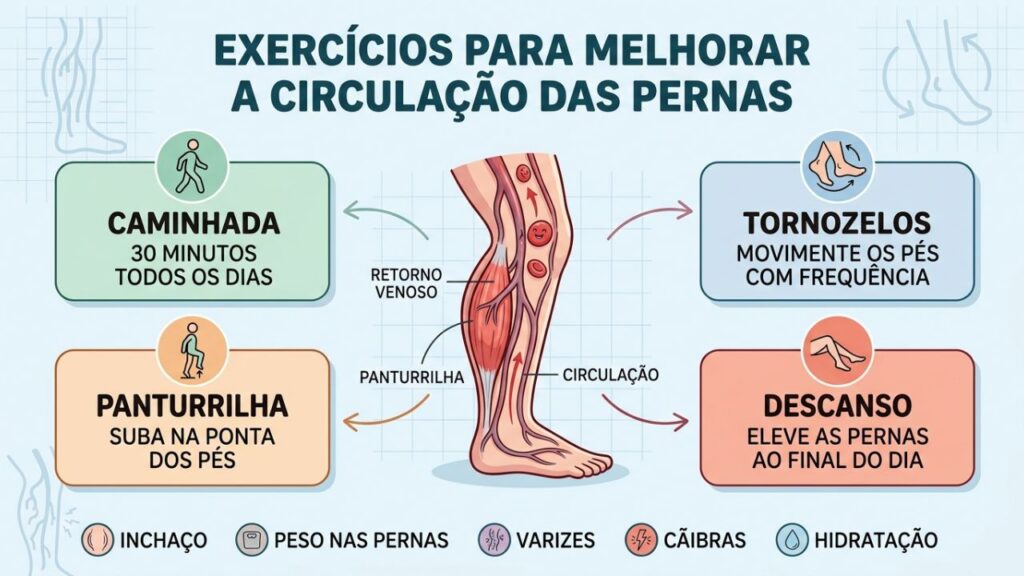 Quatro exercícios simples estimulam o retorno venoso e aliviam o peso nas pernas.