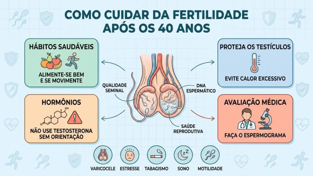 Quatro pilares ajudam a preservar a fertilidade masculina após os 40 anos.