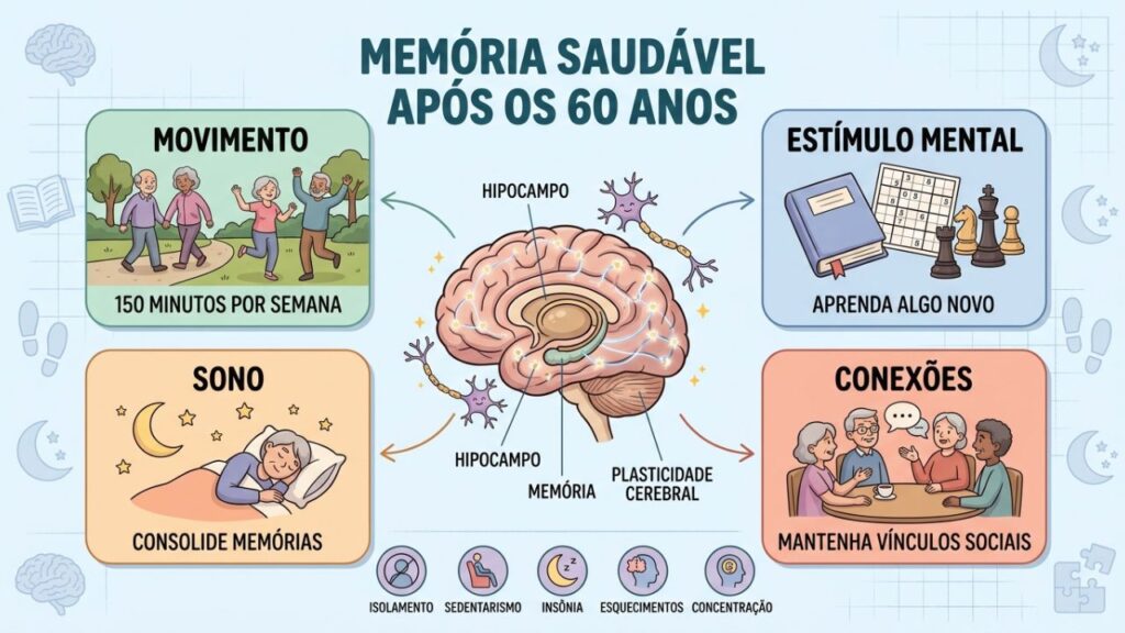 Quatro pilares ajudam a preservar a memória e proteger o cérebro no envelhecimento.
