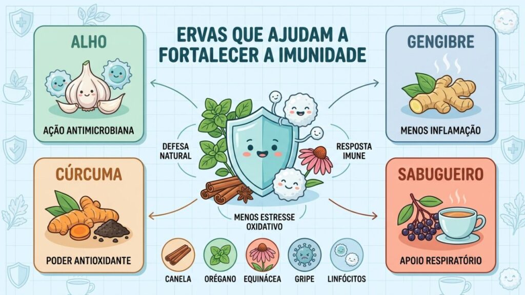 Quatro ervas e seus compostos auxiliam o funcionamento saudável da imunidade.