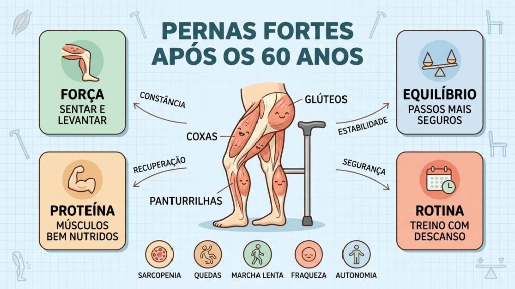Força, equilíbrio, proteína e rotina preservam autonomia após os 60.