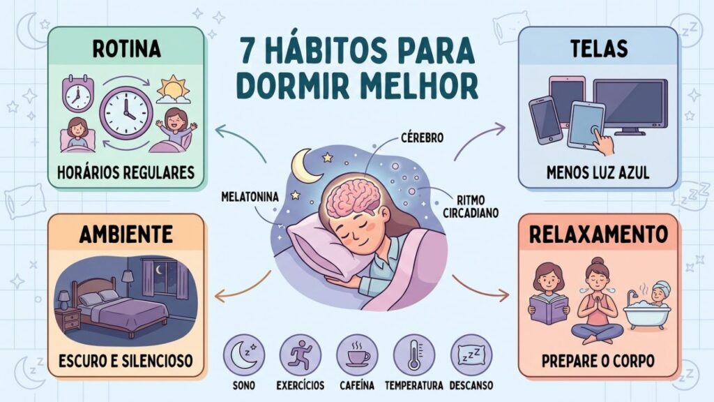 Sete hábitos simples para dormir profundamente e despertar com mais disposição.