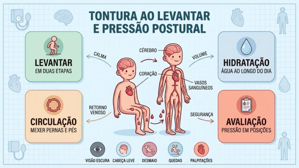 Levantar devagar, hidratar e avaliar a pressão ajudam na prevenção.