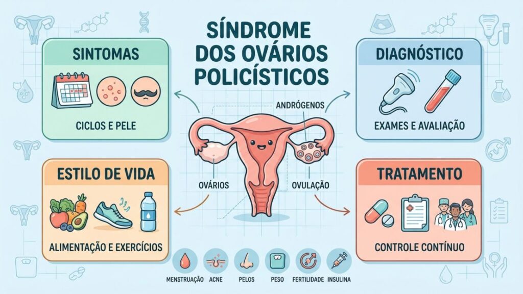 Sintomas, diagnóstico e estratégias para controlar a síndrome dos ovários policísticos.