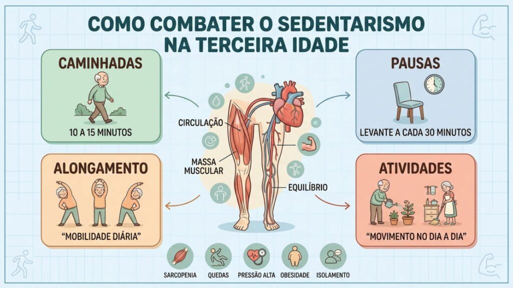 Quatro hábitos simples reduzem o sedentarismo e protegem a saúde dos idosos.