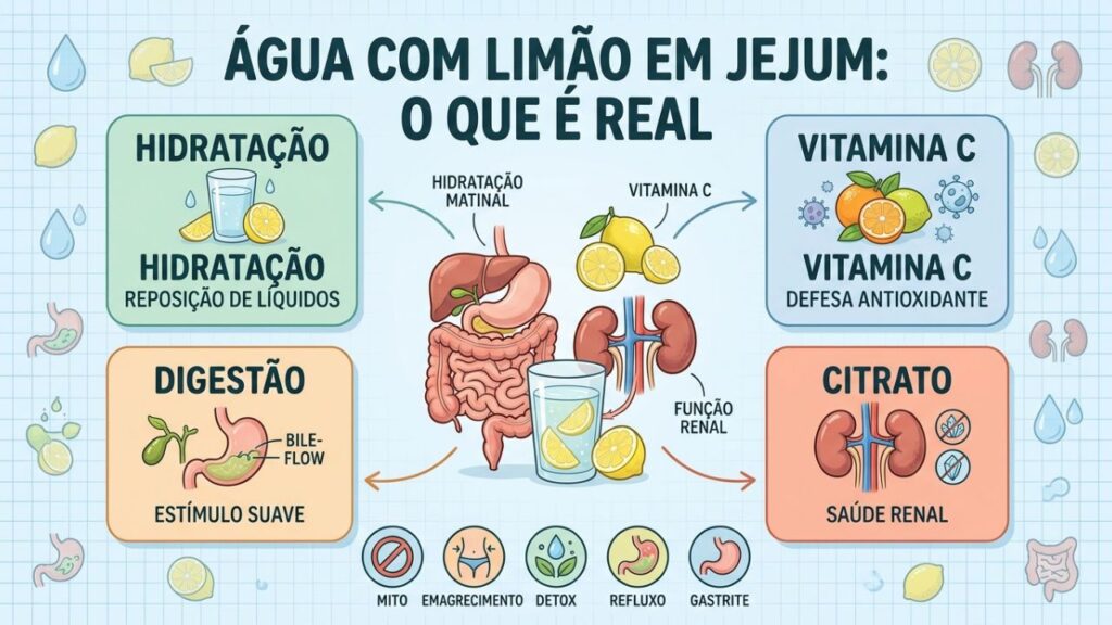 Hidratação, vitamina C e citrato são os principais benefícios.
