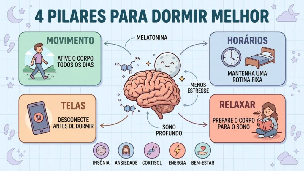 Quatro hábitos ajudam a potencializar o efeito do exercício na qualidade do sono.